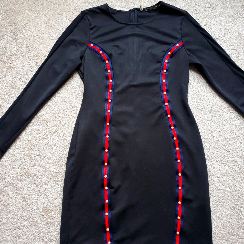 Black Pearl Bodycon Dress Red and Blue straps